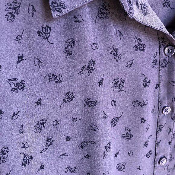 Reitmans Blouse Button Down Office Casual Roll-Up Sleeves Floral Purple Large - Picture 4 of 14